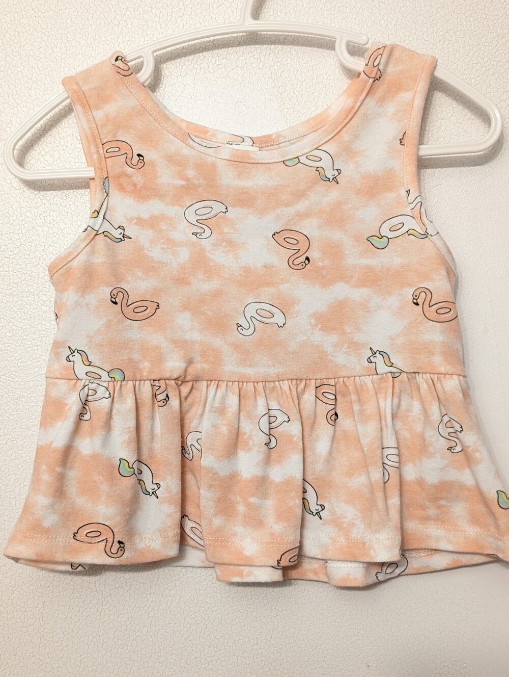 🌸4/25$ PL BABY Girls Peach Tie-Dye Tank Top with Swan Print 24 M